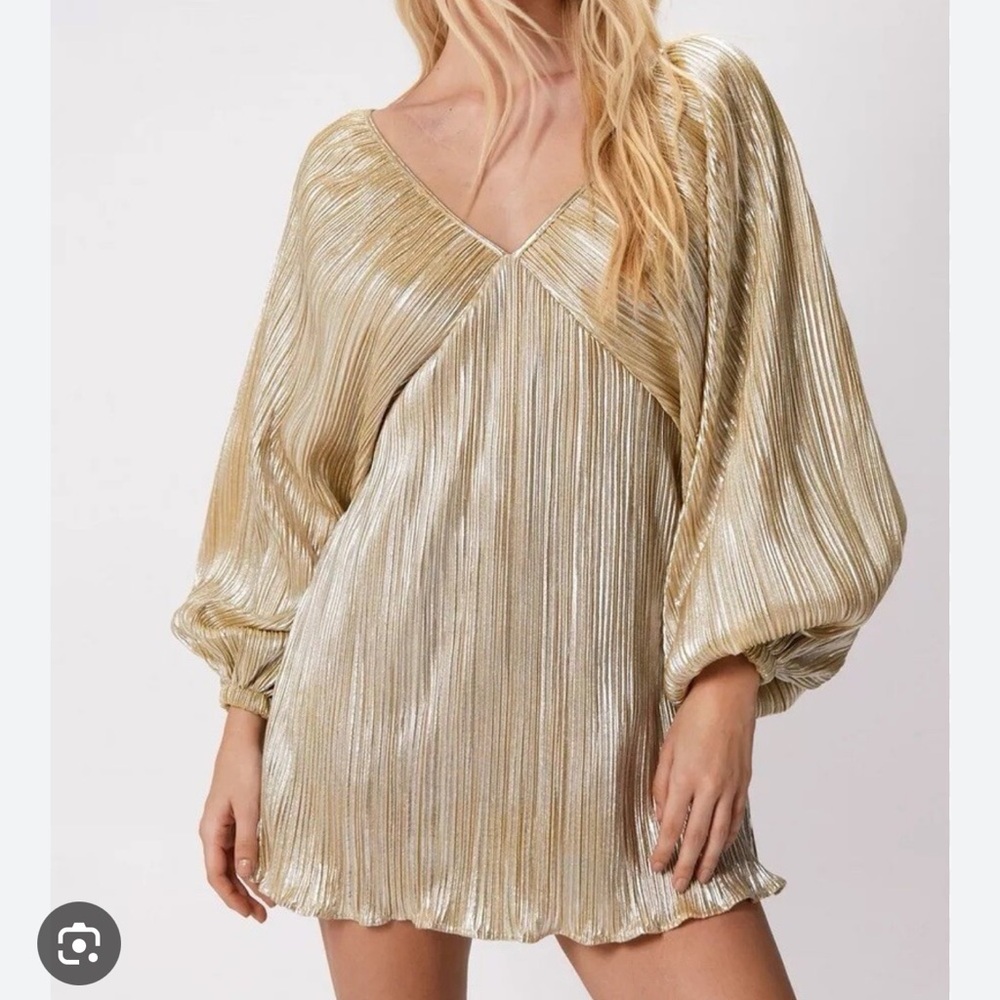 Nasty Gal Gold Metallic V-Neck Dress